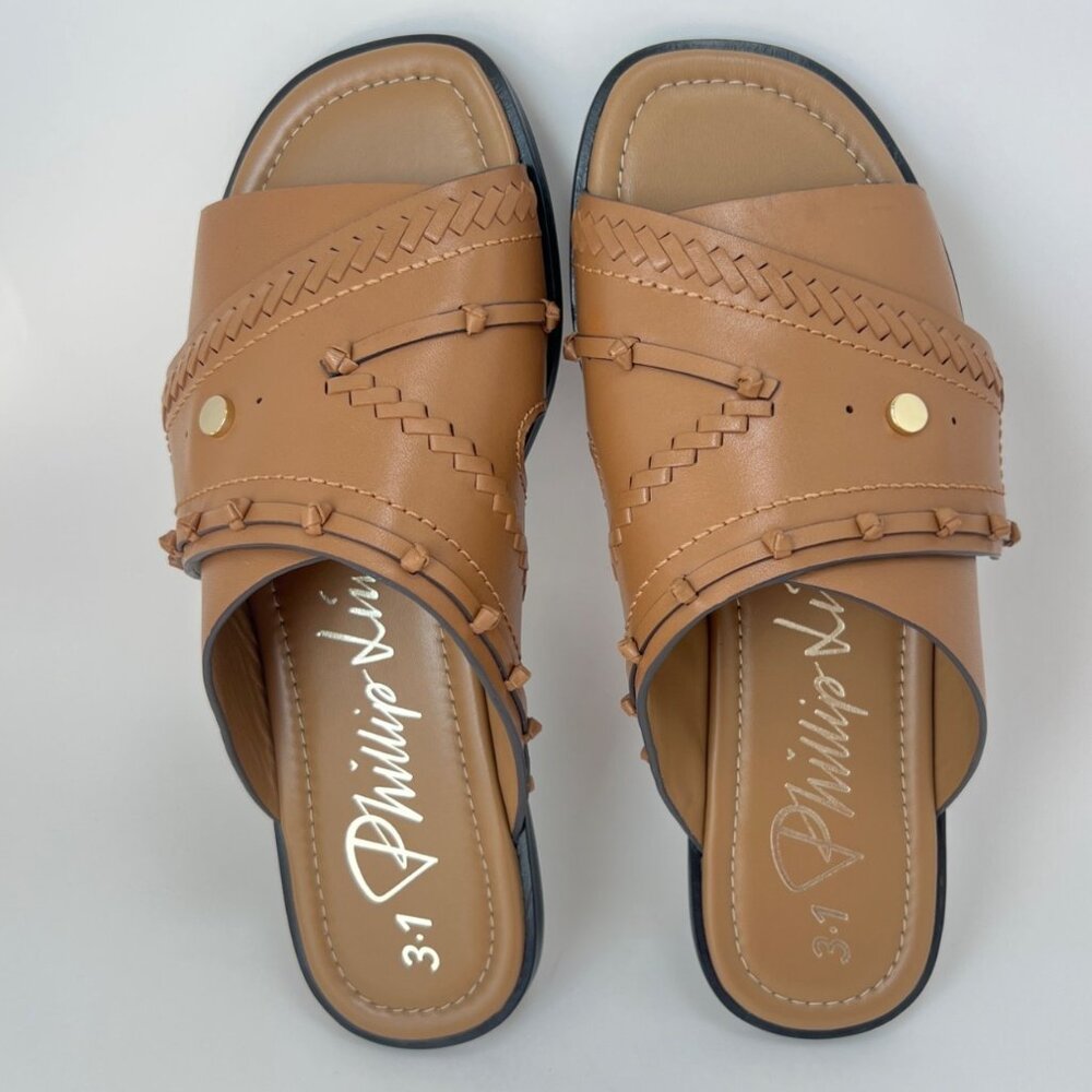 3•1 Phillip Lin Crossover Slides Brown Sandals with Leather Craft Size 41 US11